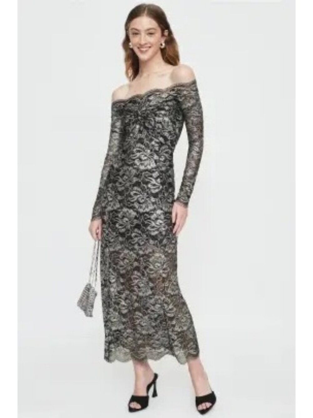 R-156. Rabanne Robe Off The Shoulder Lace Dress FR 36 US 2